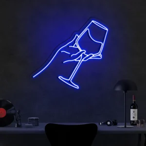 Hand Holding Wine Glass Neon Light