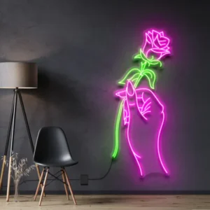 Hand Holding Flower Neon Light