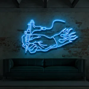 Hand Holding Tattoo Gun Neon Light