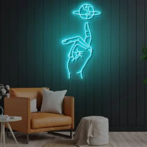 1 Hand of Globe Neon Light